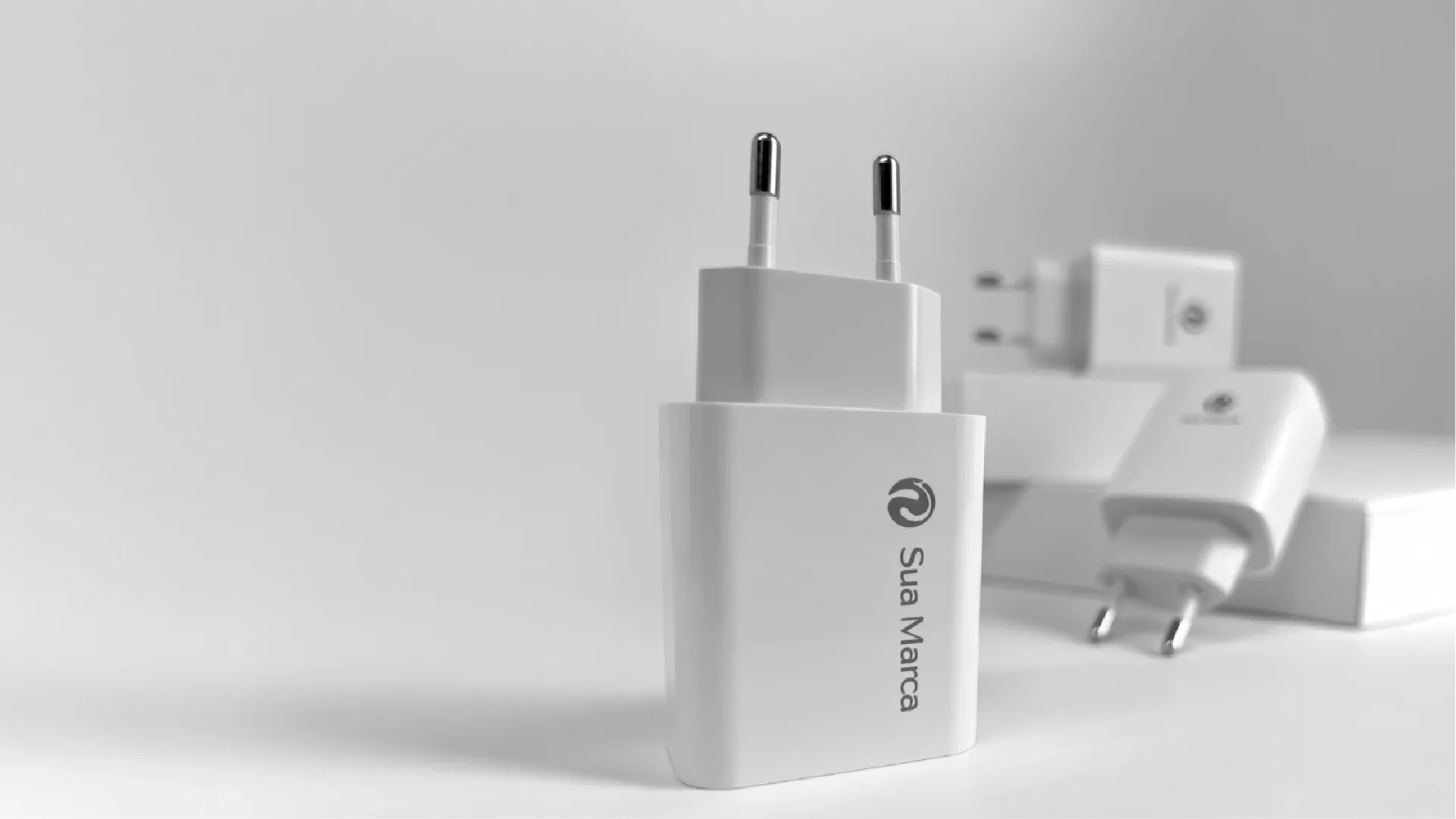Carregador branco iWill com a marca do cliente aplicada